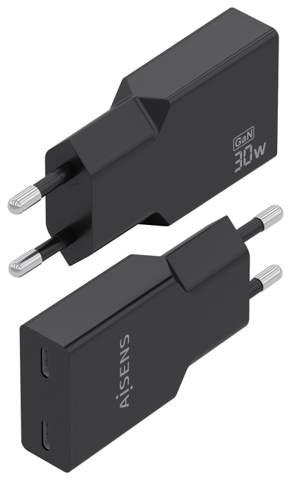 Aisens Cargador GaN 30W Ultra Delgado 2xUSB-C Negro A110-1006 Aisens Cargador GaN 30W Ultra Delgado 2xUSB-C Negro A110-1006