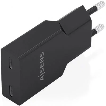 Aisens Cargador GaN Ultra Delgado 30W, 2 Puertos USB-C PD3.0, Negro, A110-1006 - Para Portátil, Móvil, Tablet, Carga Rápida y Eficiente
