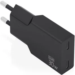 Aisens Cargador GaN Ultra Delgado 30W, 2 Puertos USB-C PD3.0, Negro, A110-1006 - Para Portátil, Móvil, Tablet, Carga Rápida y Eficiente