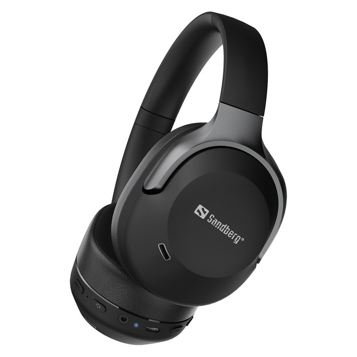 SANDBERG 126-53 Auriculares Diadema Inalámbricos Bluetooth 6.0 con Cancelación Activa de Ruido (ANC) y Supresión de Eco (ENC) para Llamadas/Música, Negro