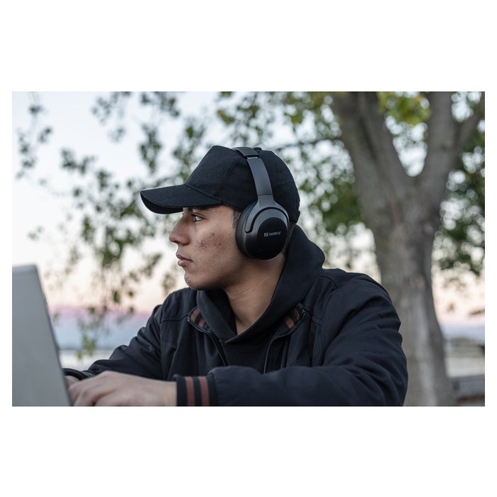 SANDBERG 126-53 Auriculares Diadema Inalámbricos Bluetooth 6.0 con Cancelación Activa de Ruido (ANC) y Supresión de Eco (ENC) para Llamadas/Música, Negro