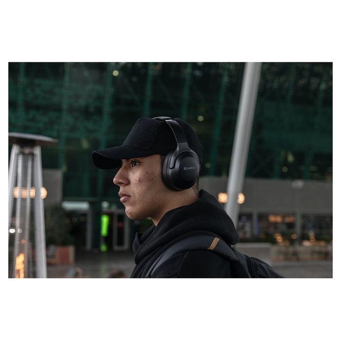 SANDBERG 126-53 Auriculares Diadema Inalámbricos Bluetooth 6.0 con Cancelación Activa de Ruido (ANC) y Supresión de Eco (ENC) para Llamadas/Música, Negro