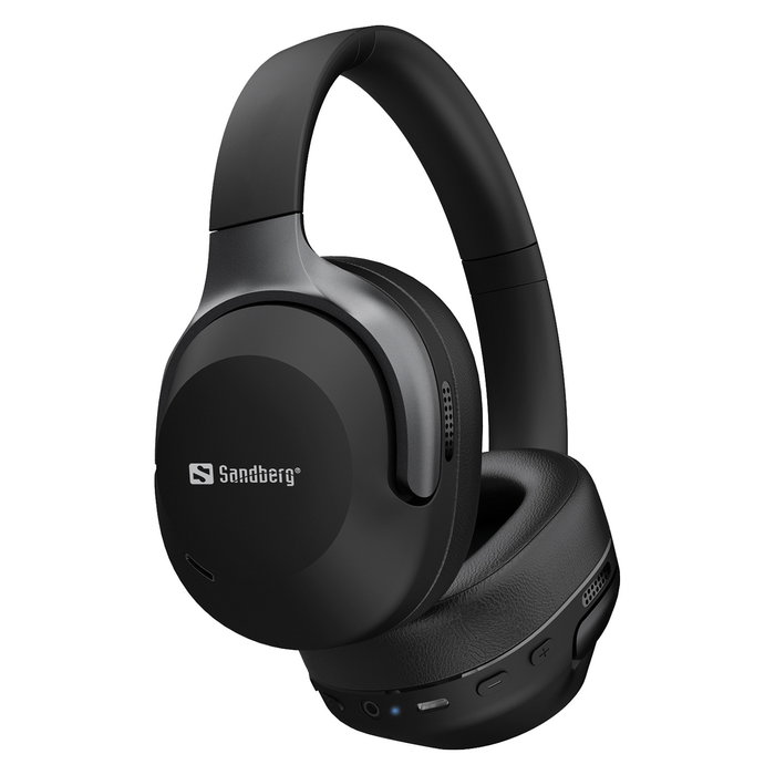 SANDBERG 126-53 Auriculares Diadema Inalámbricos Bluetooth 6.0 con Cancelación Activa de Ruido (ANC) y Supresión de Eco (ENC) para Llamadas/Música, Negro