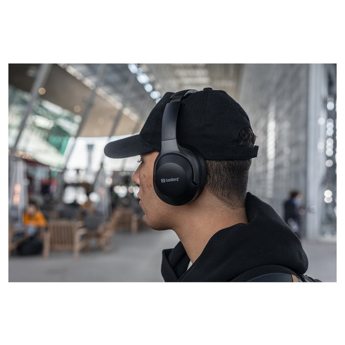 SANDBERG 126-53 Auriculares Diadema Inalámbricos Bluetooth 6.0 con Cancelación Activa de Ruido (ANC) y Supresión de Eco (ENC) para Llamadas/Música, Negro