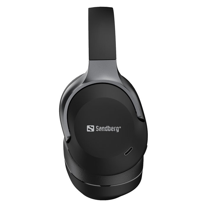 SANDBERG 126-53 Auriculares Diadema Inalámbricos Bluetooth 6.0 con Cancelación Activa de Ruido (ANC) y Supresión de Eco (ENC) para Llamadas/Música, Negro