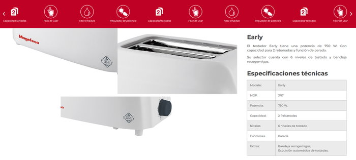MAGEFESA Tostadora Early MGF3317 Blanca