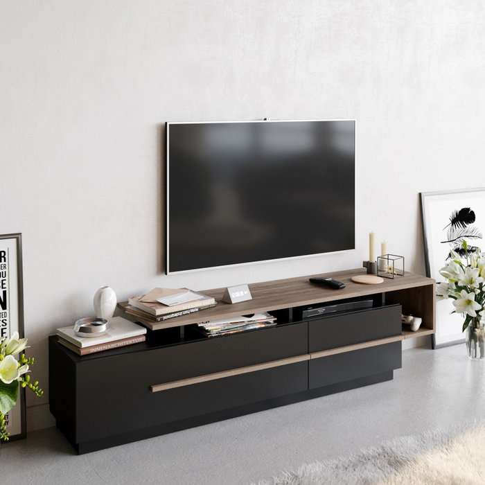Hanah Home Soporte TV Negro, Nogal - Moderno Elegante Salón, Tablero Melamina, 180cm Ancho x 46.4cm Alto x 38.9cm Profundo
