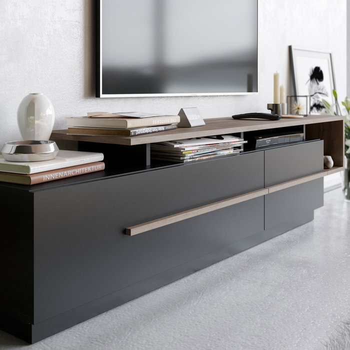 Hanah Home Soporte TV Negro, Nogal - Moderno Elegante Salón, Tablero Melamina, 180cm Ancho x 46.4cm Alto x 38.9cm Profundo