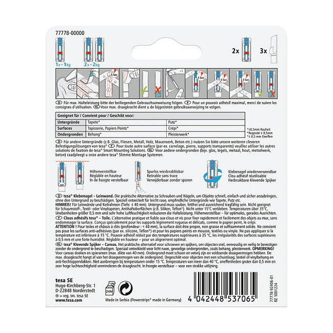 Tesa Klebenagel Leinwand para Tapetes y Yeso 1kg