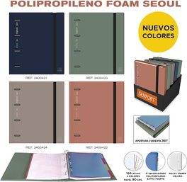 SENFORT Carpebloc Ringbook Foam A4 con 4 anillas de 35mm y recambio, colores surtidos