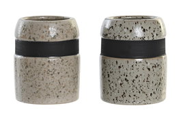 DKD Home Decor Vaso Basicos Gris Beige Gres 7.5 x 10 x 7.5 cm (12 Unidades)