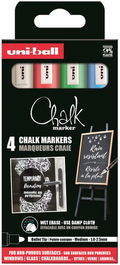 Marcador Tiza Liquida Uni-Ball Chalk Marker (Pwe-5M/4P) 1,8-2,5 Mm Colores Basicos Caja De 4 (Blanco, Rojo, Verde F., Y Azul Claro)
