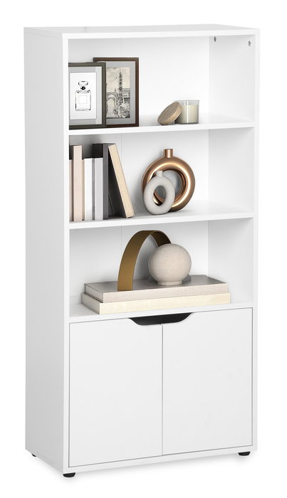 Inde Estantería de Madera de 4 Niveles con Puerta Móvil, Mueble para Almacenaje, 59x29x120 cm