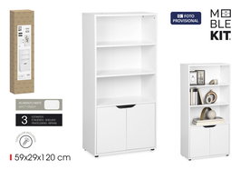 Inde Estantería de Madera de 4 Niveles con Puerta Móvil, Mueble para Almacenaje, 59x29x120 cm