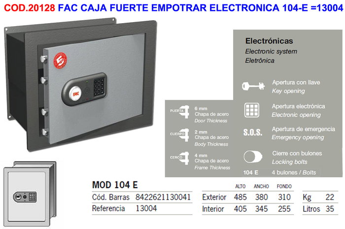 Caja fuerte electrónica para empotrar 104-E Caja fuerte electrónica para empotrar 104-E