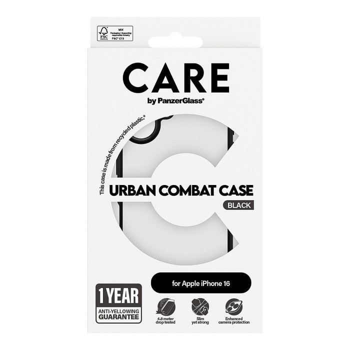 PanzerGlass Urban Combat Case Transparente con Marco Negro para iPhone 16