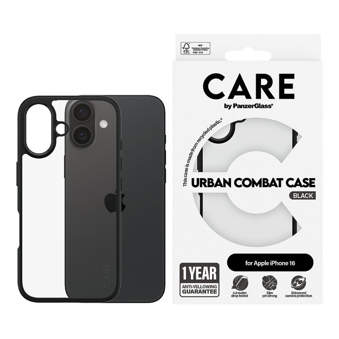 PanzerGlass Urban Combat Case Transparente con Marco Negro para iPhone 16