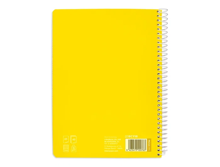 Liderpapel Cuaderno espiral Pautaguía A5 Tapa blanda 40 hojas 75gr Cuadro Pautado 5mm Color Amarillo