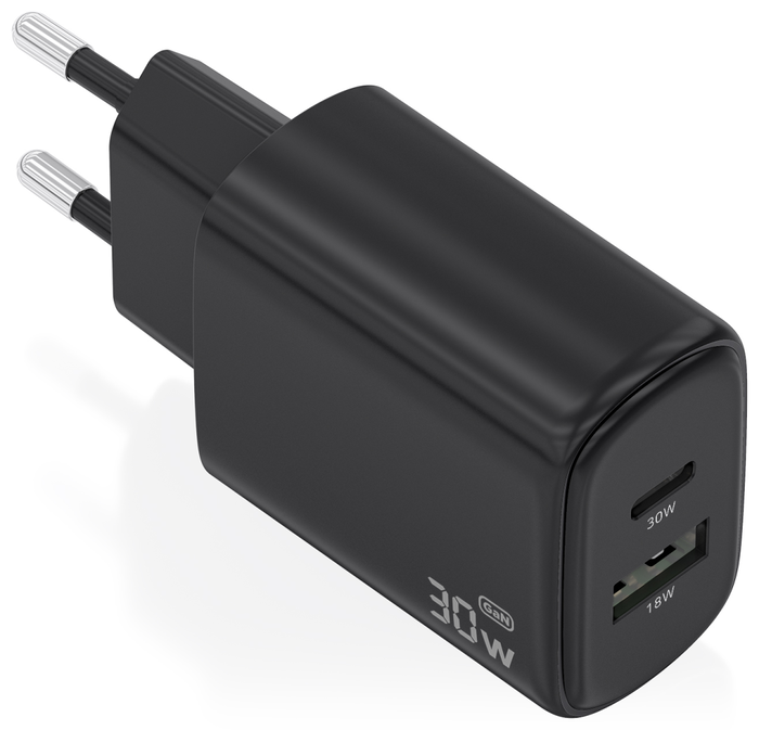 Aisens Cargador GaN 30W con USB-C PD 3.0 y USB-A QC 3.0, Negro Aisens Cargador GaN 30W con USB-C PD 3.0 y USB-A QC 3.0, Negro