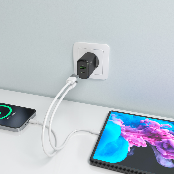 Aisens Cargador GaN 30W con USB-C PD 3.0 y USB-A QC 3.0, Negro Aisens Cargador GaN 30W con USB-C PD 3.0 y USB-A QC 3.0, Negro