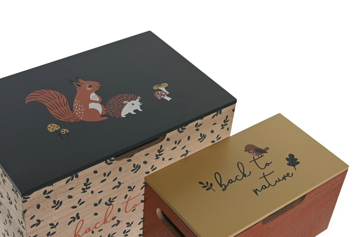 DKD Home Decor Set de 2 Cajas MDF Multicolor Animales del Bosque