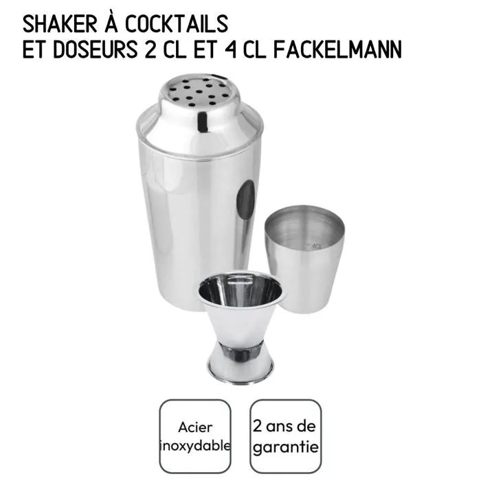 Fackelmann Juego de Coctelera y Dispensador de Alcohol de Acero Inoxidable de 400 ml, 2 y 4 cl - FAC1720223847300