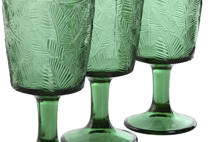 DKD Home Decor Set de 6 Copas de Cristal Verde con Relieve de Hojas Tropical Garbo, 285ml DKD Home Decor Set de 6 Copas de Cristal Verde con Relieve de Hojas Tropical Garbo, 285ml