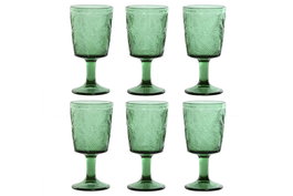 DKD Home Decor Set de 6 Copas de Cristal Verde con Relieve de Hojas Tropical Garbo, 285ml