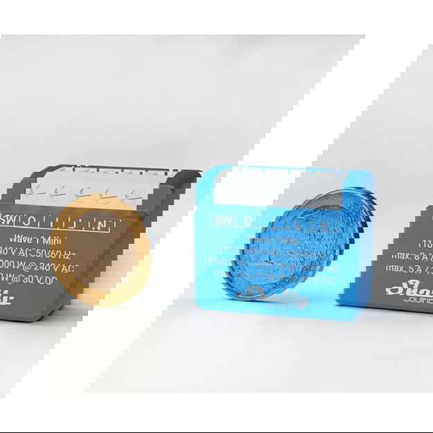 Shelly Wave 1 Mini Z-Wave Interruptor Inteligente Inalámbrico, Mando a Distancia, 1 Módulo, 2000W, 8A, 240V