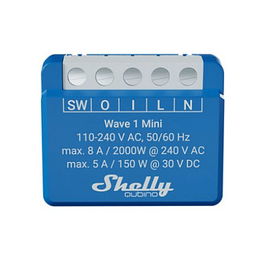 Shelly Wave 1 Mini Z-Wave Interruptor Inteligente Inalámbrico, Mando a Distancia, 1 Módulo, 2000W, 8A, 240V