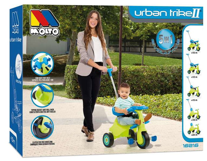 Molto Triciclo Urban Trike City Verde 5 en 1 (89 cm) desde 10 meses hasta 99 años