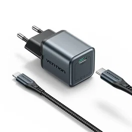 Vention Cargador de Pared GaN 20W con 1xUSB Tipo-C y Cable Lightning Gris