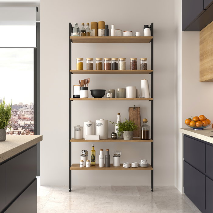 Emuca Lote de 2 estructuras Zero con herrajes y perfiles para montaje al suelo y a pared con nivelador rectangular, Aluminio y Zamak, Negro texturizado