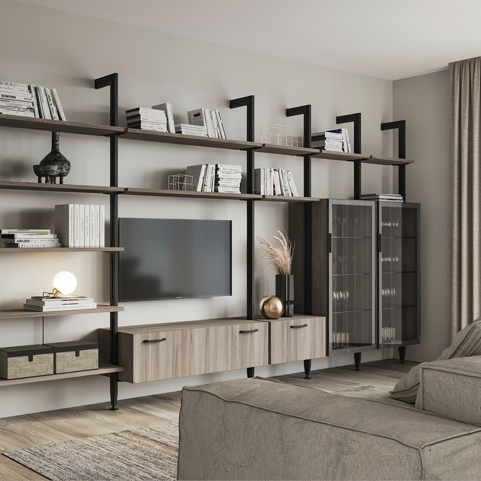 Emuca Lote de 2 estructuras Zero con herrajes y perfiles para montaje al suelo y a pared con nivelador rectangular, Aluminio y Zamak, Negro texturizado