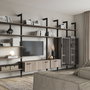 Emuca Lote de 2 estructuras Zero con herrajes y perfiles para montaje al suelo y a pared con nivelador rectangular, Aluminio y Zamak, Negro texturizado