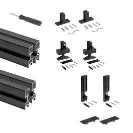 Emuca Lote de 2 estructuras Zero con herrajes y perfiles para montaje al suelo y a pared con nivelador rectangular, Aluminio y Zamak, Negro texturizado