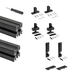 Emuca Lote de 2 estructuras Zero con herrajes y perfiles para montaje al suelo y a pared con nivelador rectangular, Aluminio y Zamak, Negro texturizado