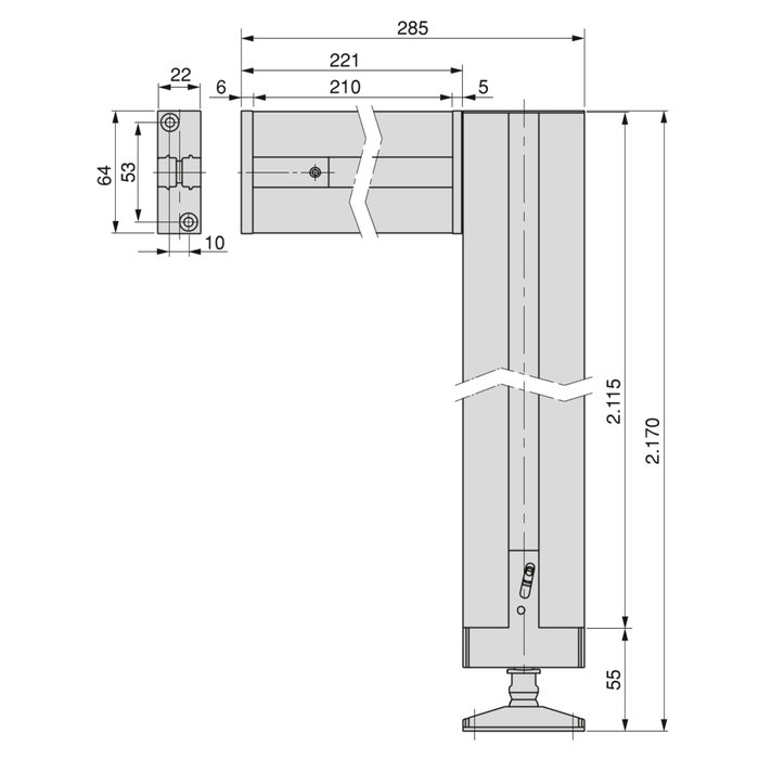 Emuca Lote de 2 estructuras Zero con herrajes y perfiles para montaje al suelo y a pared con nivelador rectangular, Aluminio y Zamak, Negro texturizado