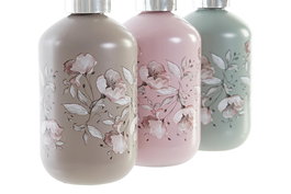 DKD Home Decor Dosificador Romantico Marron Claro Rosa Palo Cristal Abs Flores 7 x 18.5 x 7 cm 400ml (12 Unidades)