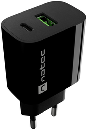 Natec NUC-2397 Cargador de Red 20W con USB-A y USB-C Negro