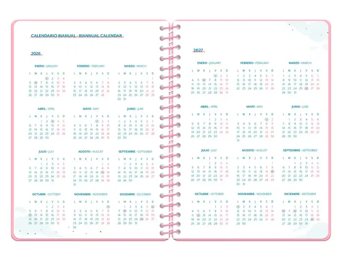 Liderpapel Agenda Escolar Fantasy A5 Semana Vista 2026-2027 Bilingüe, Rosa Fresas, Espiral, Papel FSC 80g