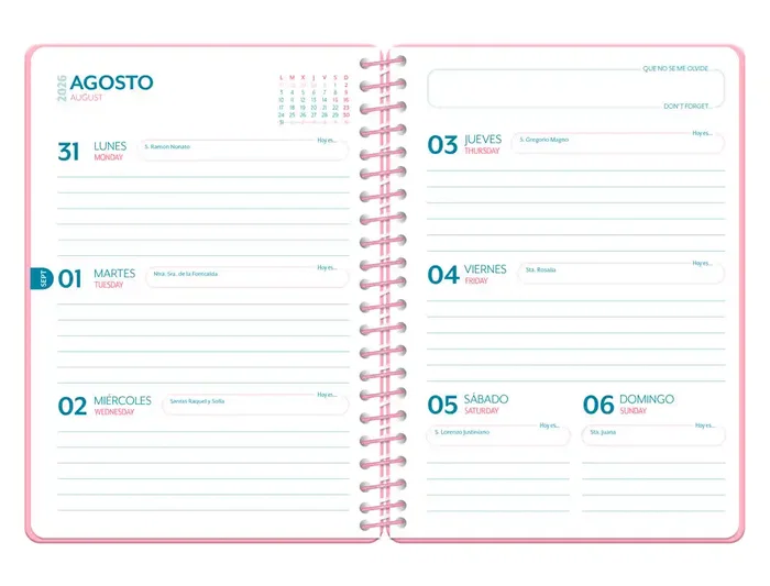 Liderpapel Agenda Escolar Fantasy A5 Semana Vista 2026-2027 Bilingüe, Rosa Fresas, Espiral, Papel FSC 80g