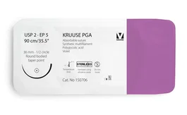 kruuse Sutura PGA 2 90cm Aguja 36mm 1/2 Redonda Punta Conica 12u