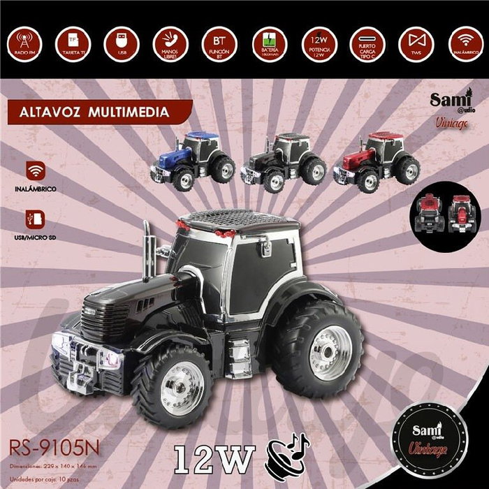 SAMI Altavoz Vintage Tractor Negro Multimedia 12W - SAMI Altavoz Vintage Tractor Negro Multimedia 12W