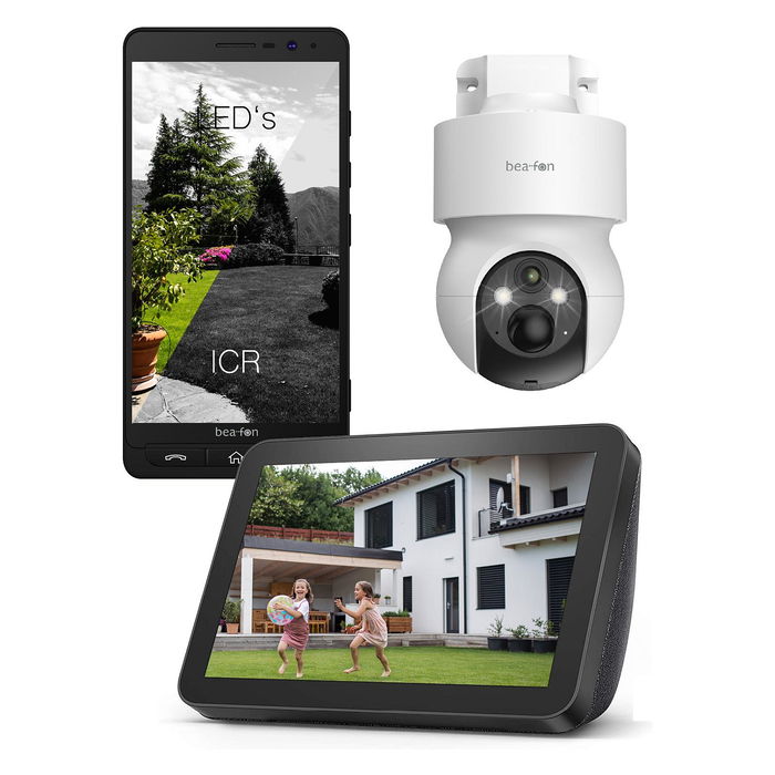 Bea-fon SAFER 3S Pro Cámara de Seguridad IP Exterior Inalámbrica, Compatible Tuya Alexa Google, 3MP 2K Visión Nocturna, Batería/Solar, IP65, Blanco