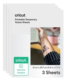 Cricut 2012791 Pack 3 Hojas Papel Tatuaje Imprimible Transparente A4 Compatible con Maker, Explore, Joy, Venture