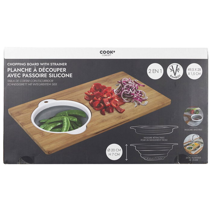 Cook Concept Tabla para Cortar con Escurridor de Silicona en Bambú