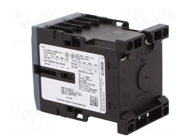 Siemens 3RT20181BB42 Contactor AC-3 7,5kW/400V 24VDC 3p S00