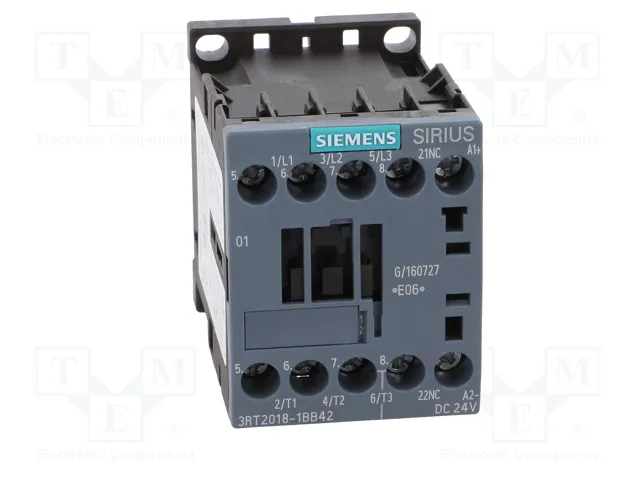 Siemens 3RT20181BB42 Contactor AC-3 7,5kW/400V 24VDC 3p S00