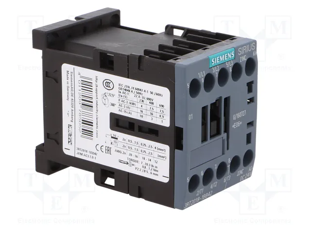 Siemens 3RT20181BB42 Contactor AC-3 7,5kW/400V 24VDC 3p S00